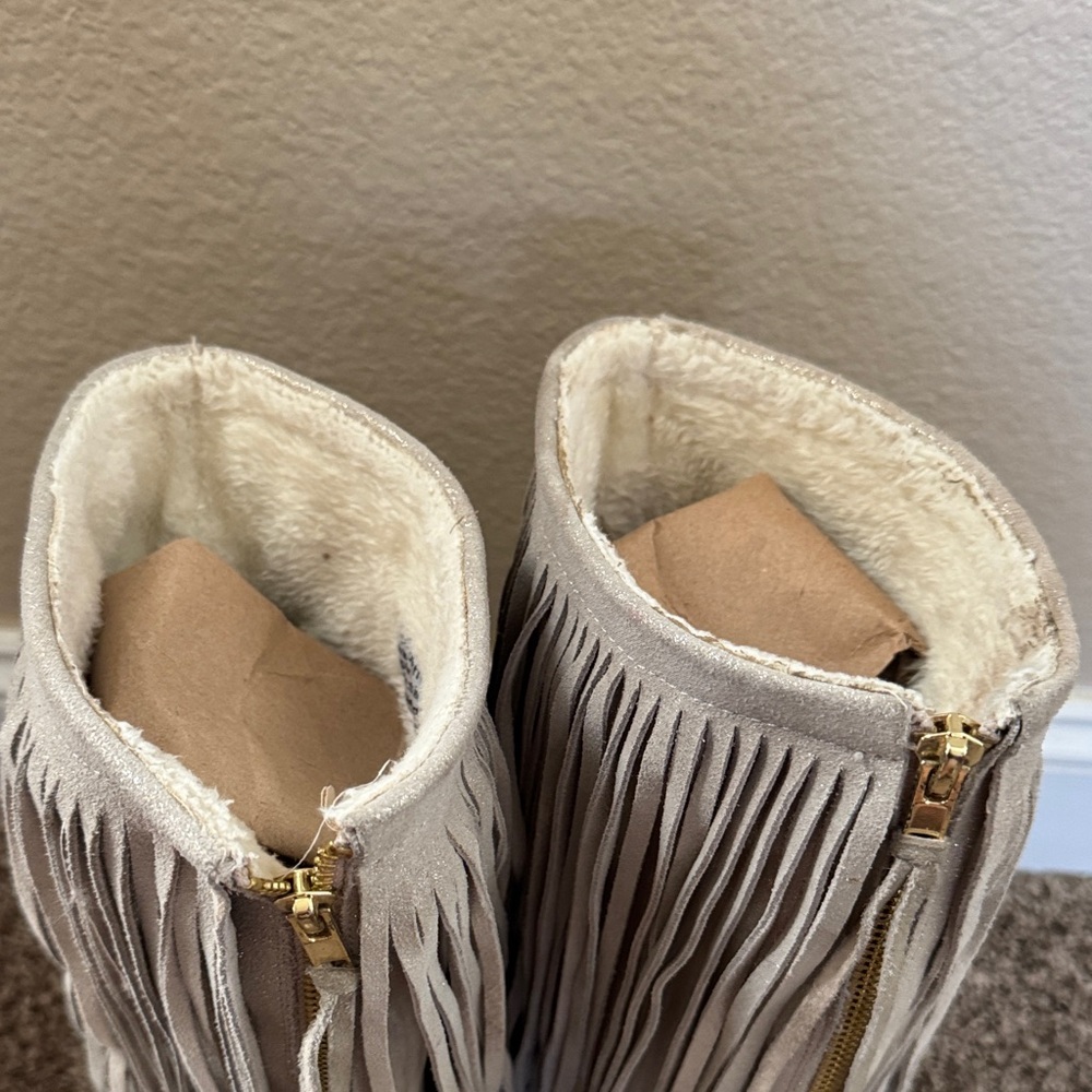 Joyfolie Fringe Glitter Knee-High Boots in Light Silver - Picture 10 of 10